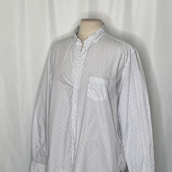 FRANK & EILEEN White Blue Heart Print Buttondown Shirt Top Academia Preppy Large